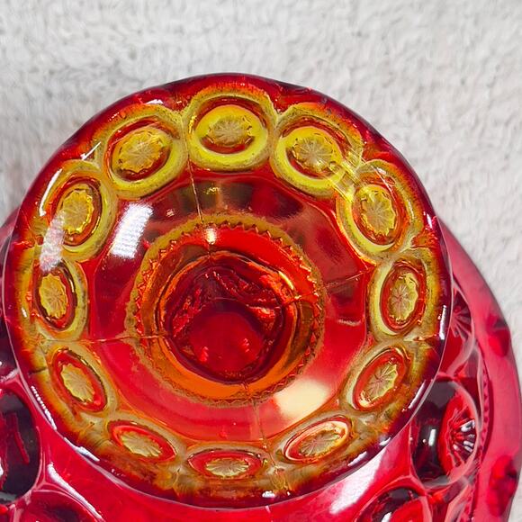 L E Smith Vintage Victorian Amberina Carnival Glass Compote Bowl Amber Red Fruit - Picture 15 of 16